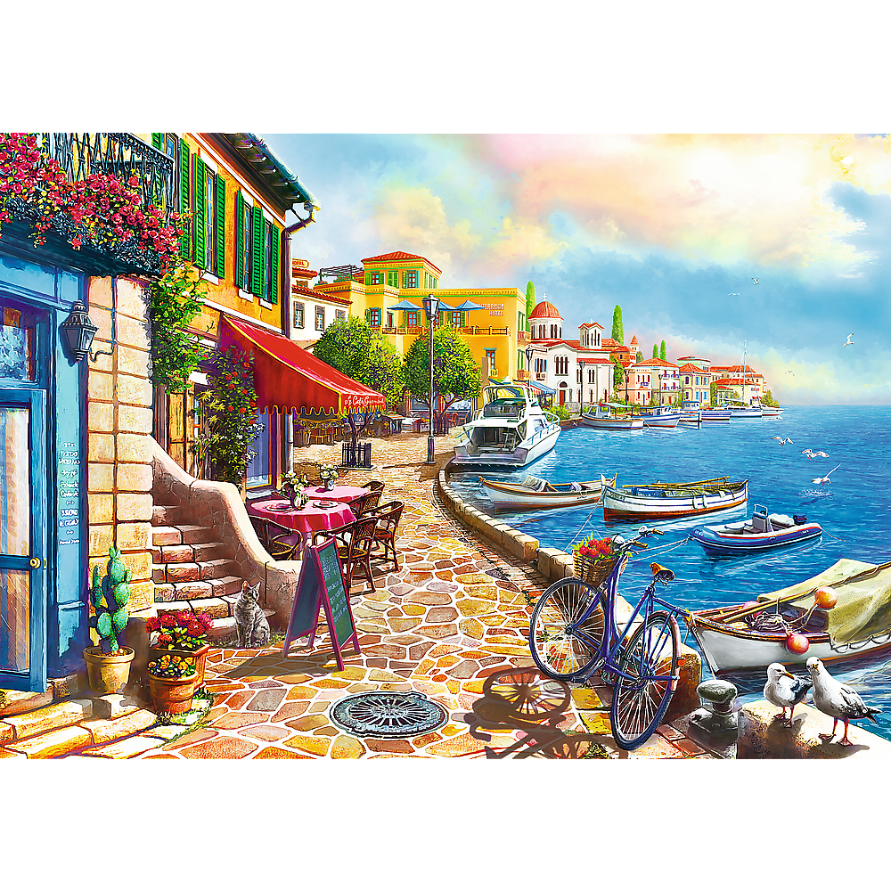 1000 Piece Jigsaw Puzzles, Sunny Embankment, Coastal City, Ocean, Adult Puzzles
