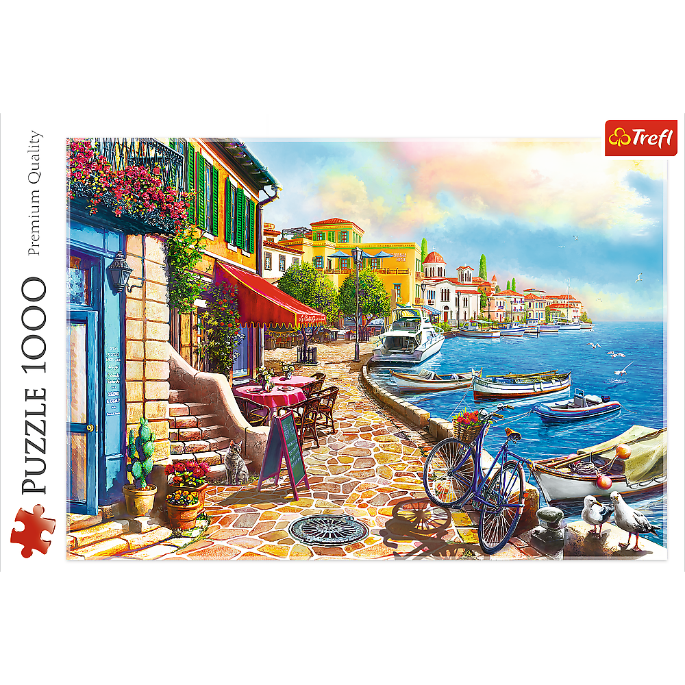 1000 Piece Jigsaw Puzzles, Sunny Embankment, Coastal City, Ocean, Adult Puzzles