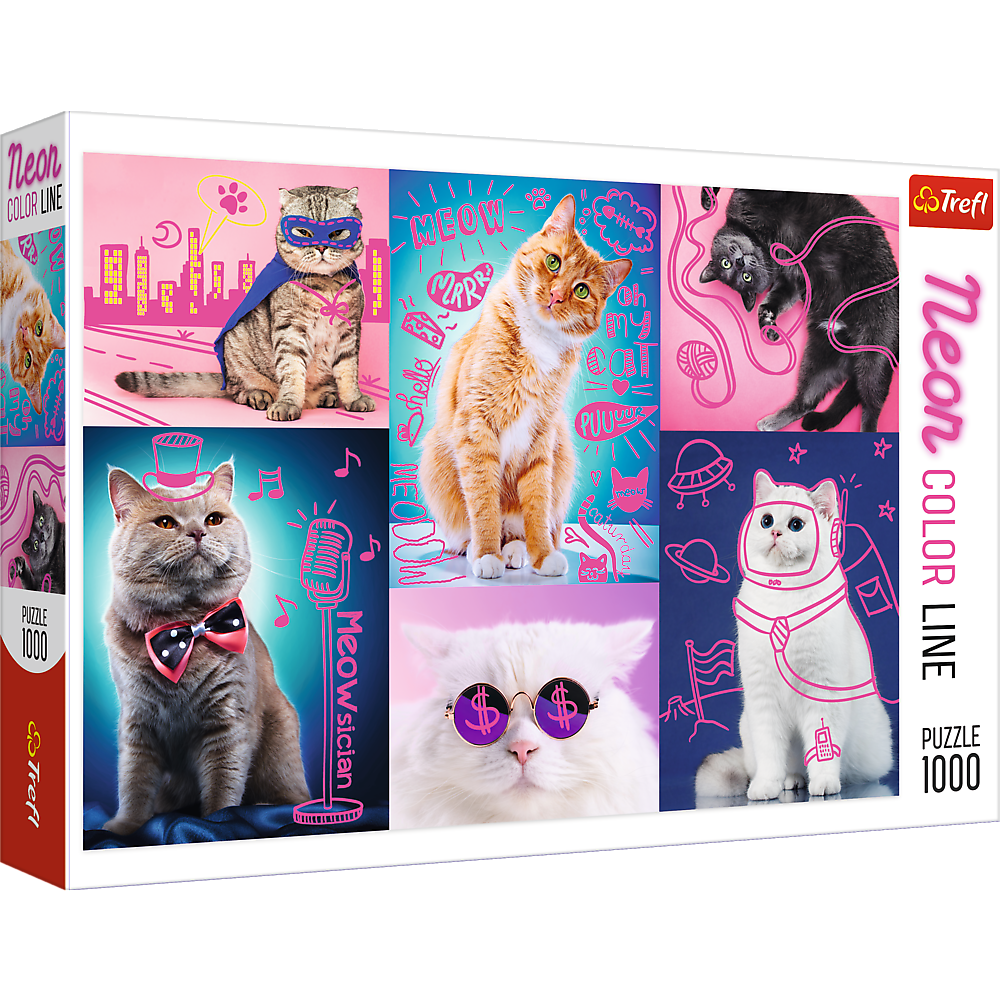 1000 Piece Jigsaw Puzzles, Super Cats, Neon Line, Adult Puzzles