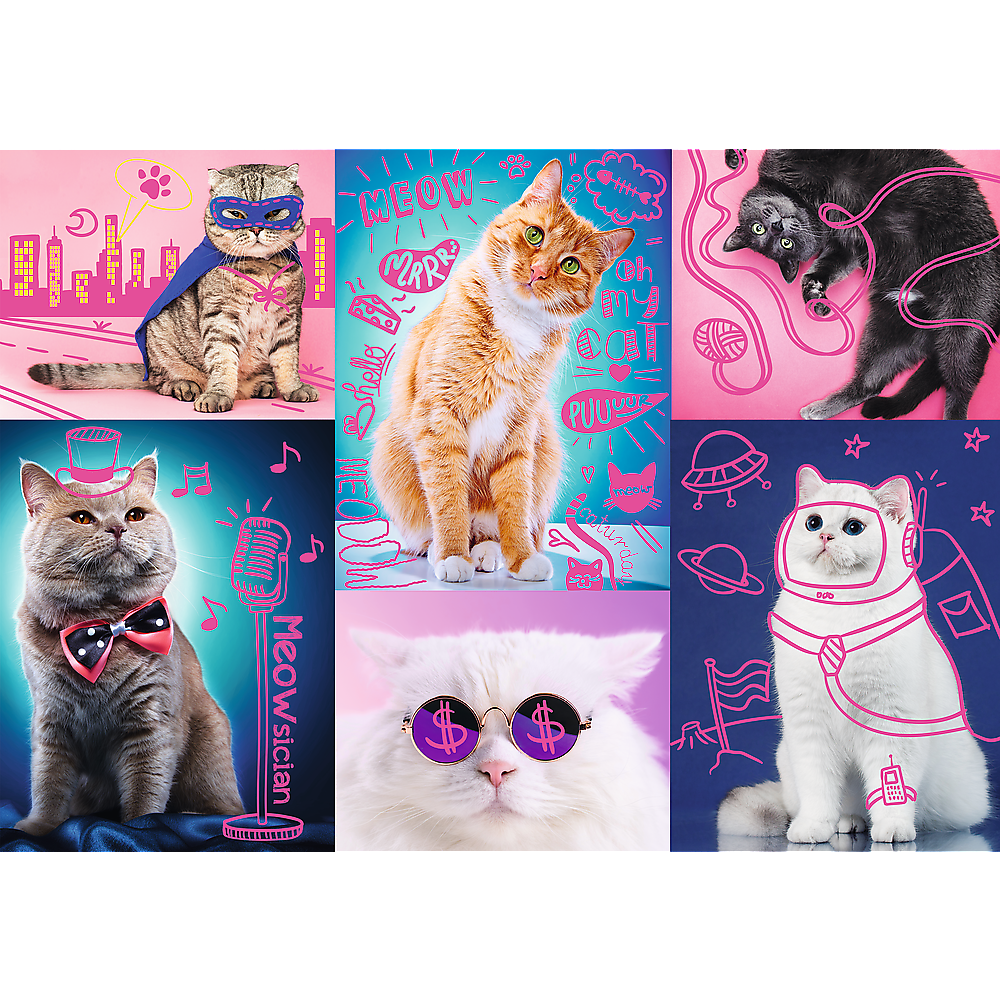 1000 Piece Jigsaw Puzzles, Super Cats, Neon Line, Adult Puzzles