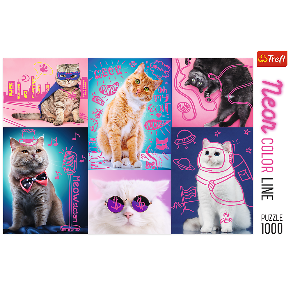 1000 Piece Jigsaw Puzzles, Super Cats, Neon Line, Adult Puzzles