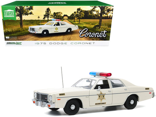 1975 Dodge Coronet Cream "Hazzard County Sheriff" 1/18 Diecast Model Car by Greenlight-0