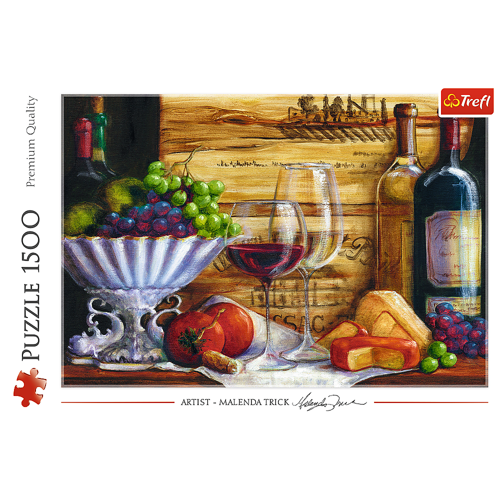 1500 Piece Jigsaw Puzzles, In The Vineyard by Malenda Trick, Still Life Puzzle with Food and Wine, Adult Puzzles
