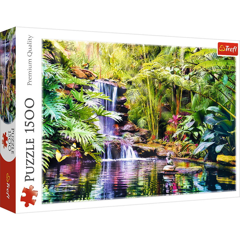 1500 piece Jigsaw Puzzles - Oasis of Calm, Waterfall, relaxing and calming place, Adult Puzzles