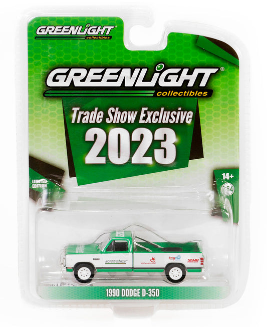 1990 Dodge D-350 Pickup Truck Green and White "2023 GreenLight Trade Show Exclusive" "Hobby Exclusive" Series 1/64 Diecast Model Car by Greenlight-0