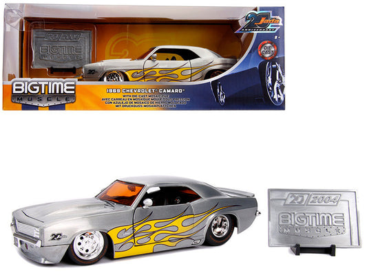 1969 Chevrolet Camaro Raw Metal with Yellow Flames "Bigtime Muscle" "Jada 20th Anniversary" 1/24 Diecast Model Car by Jada-0