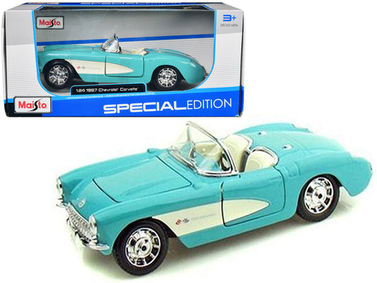 1957 Chevrolet Corvette Convertible Turquoise 1/24 Diecast Model Car by Maisto-0