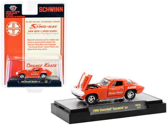 1966 Chevrolet Corvette 427 #68 Orange with White Stripes and Graphics "Schwinn Orange Krate" Limited Edition to 4400 pieces Worldwide 1/64 Diecast Model Car by M2 Machines-0