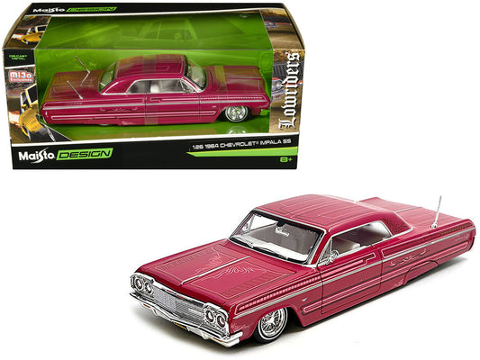 1964 Chevrolet Impala SS Lowrider Pink with Graphics and White Interior "Lowriders" "Maisto Design" Series 1/26 Diecast Model Car by Maisto-0