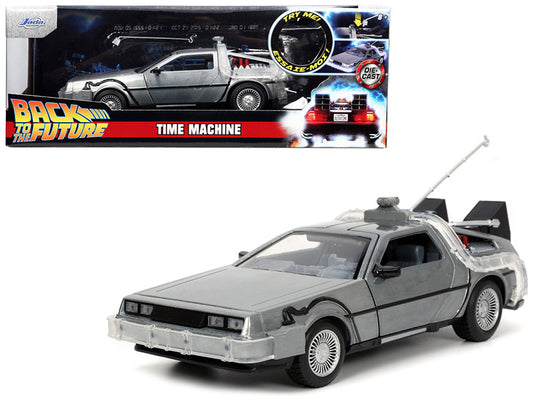 DeLorean Brushed Metal Time Machine with Lights "Back to the Future" (1985) Movie "Hollywood Rides" Series 1/24 Diecast Model Car by Jada-0
