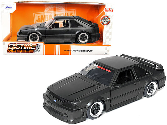 1989 Ford Mustang GT 5.0 Matt Black Metallic with Matt Black Hood "Bigtime Muscle" Series 1/24 Series Diecast Model Car by Jada-0