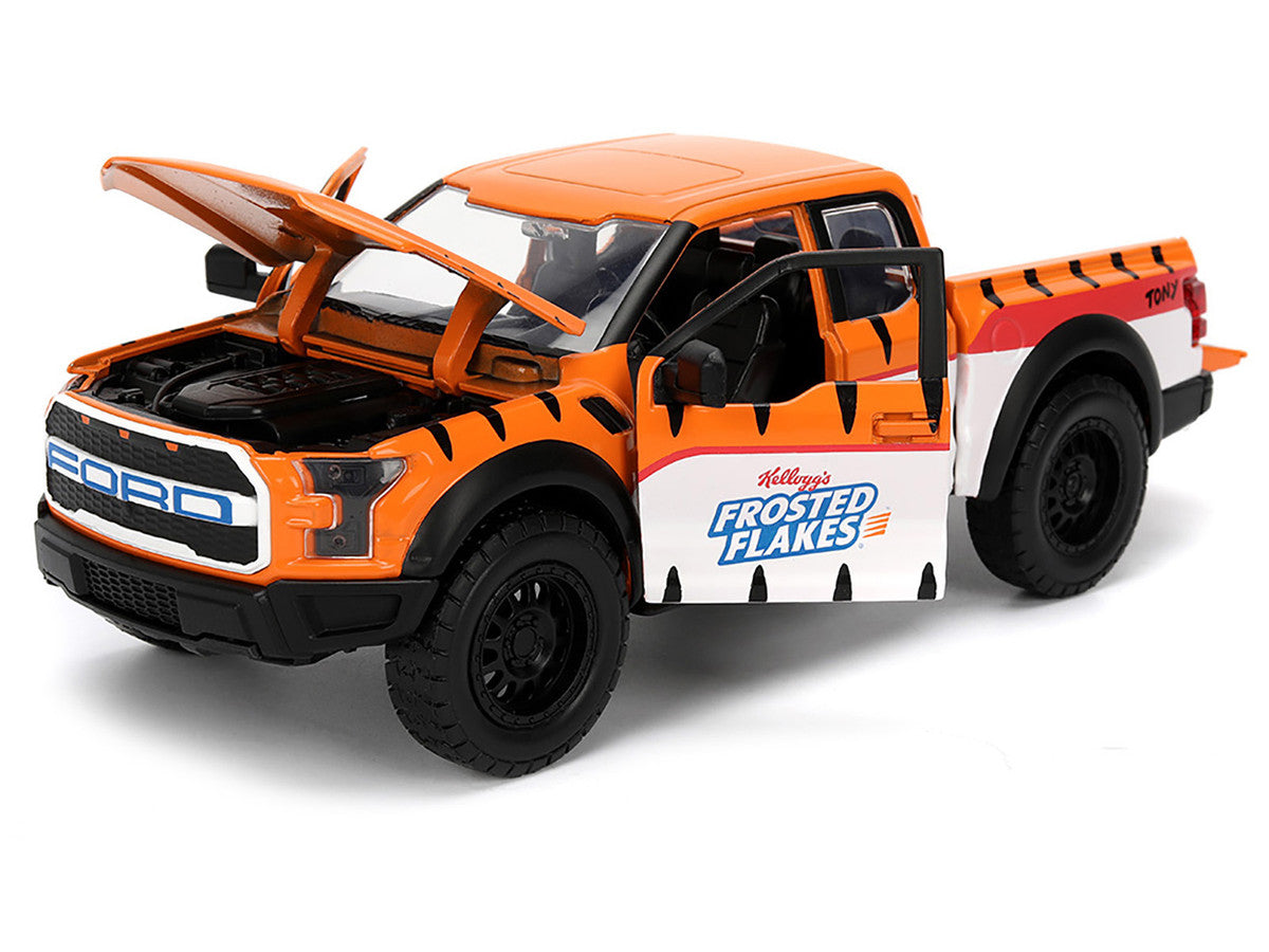 2017 Ford F-150 Raptor Pickup Truck "Frosted Flakes" Orange with Graphics and Tony the Tiger Diecast Figure "Hollywood Rides" Series 1/24 Diecast Model Car by Jada-2
