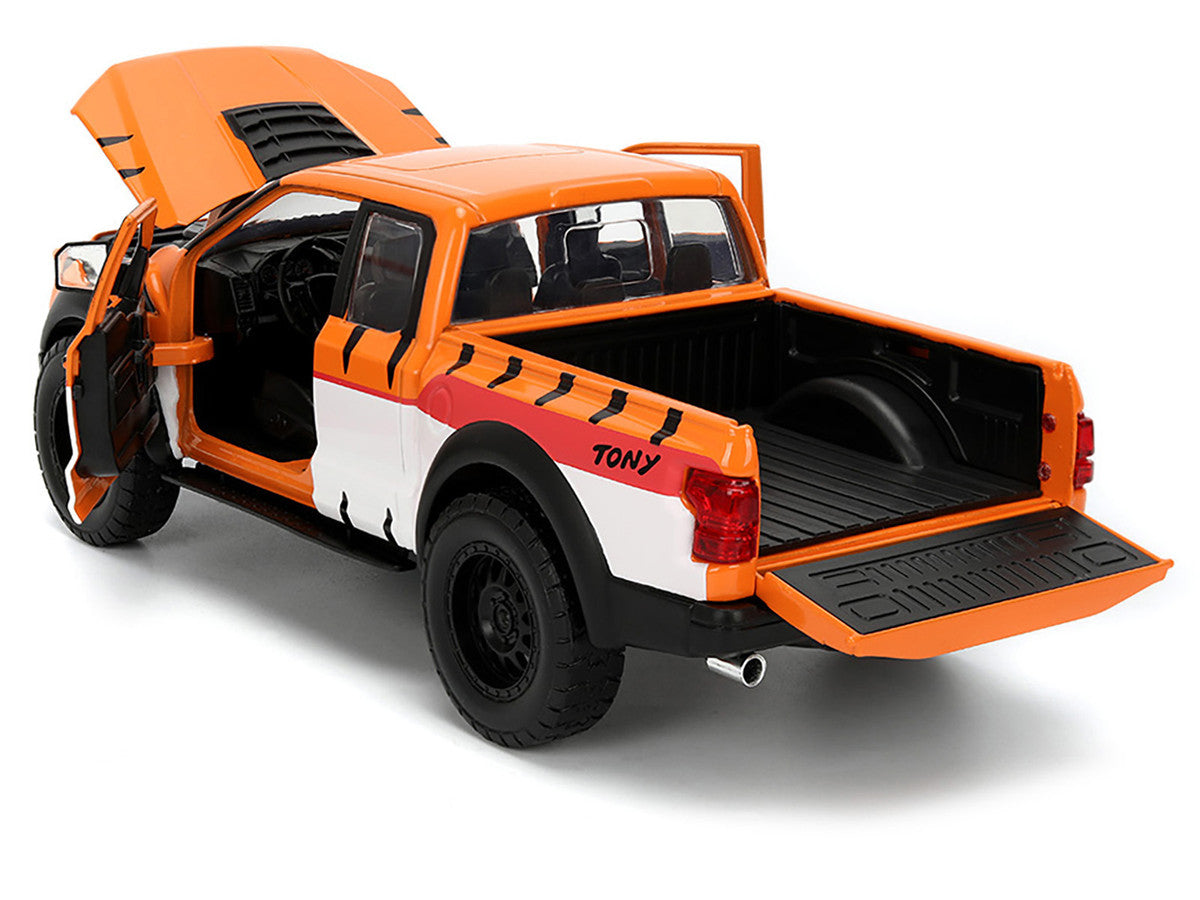 2017 Ford F-150 Raptor Pickup Truck "Frosted Flakes" Orange with Graphics and Tony the Tiger Diecast Figure "Hollywood Rides" Series 1/24 Diecast Model Car by Jada-1