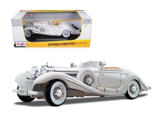 1936 Mercedes Benz 500 K Special Roadster White 1/18 Diecast Model Car by Maisto-0