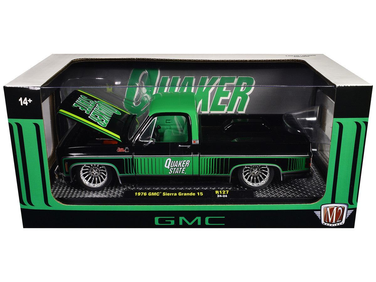 1976 GMC Sierra Grande 15 Pickup Truck "Quaker State" Black with Green Top Graphics and Interior Limited Edition to 6650 pieces Worldwide 1/24 Diecast Model Car by M2 Machines-2