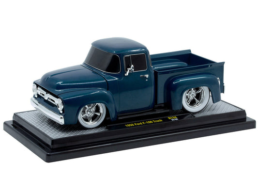 1956 Ford F-100 Pickup Truck Blue Metallic Limited Edition to 6650 pieces Worldwide 1/24 Diecast Model Car by M2 Machines-0