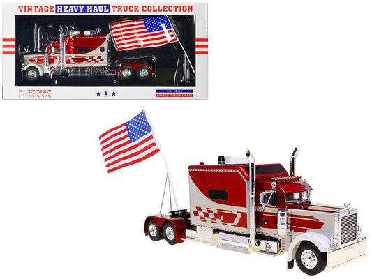 1997 Peterbilt 379 Tractor Truck White and Red Metallic with American Flag Limited Edition to 504 pieces Worldwide "Vintage Heavy Haul Truck Collection" 1/43 Diecast Model by Iconic Replicas-0