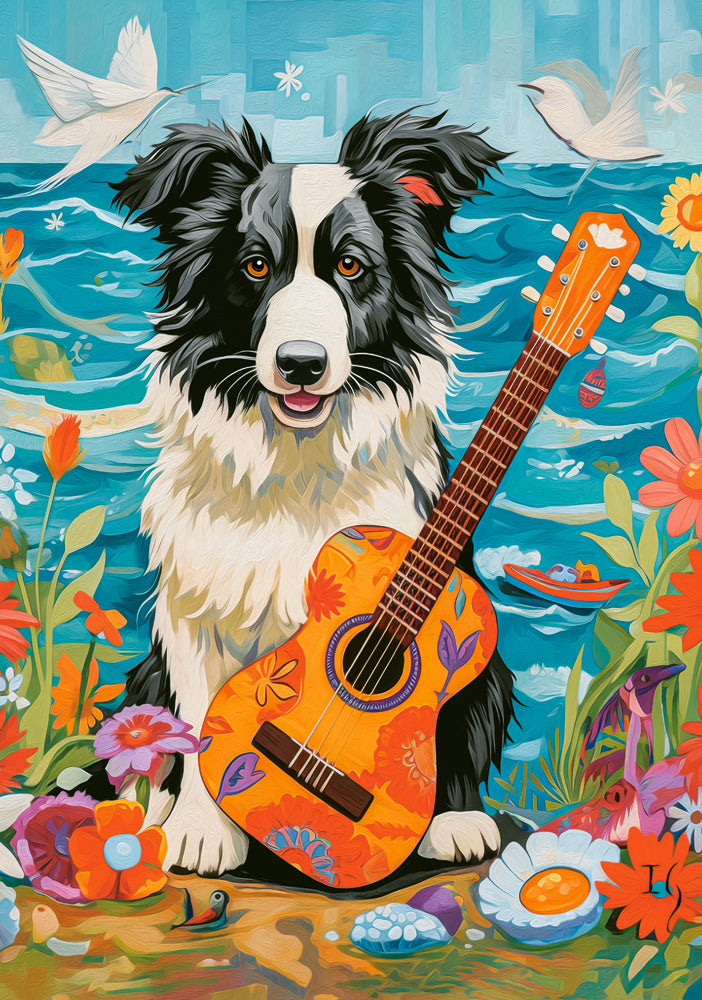 Border Collie Guitar Beach Puzzle 500 Piece Castorland