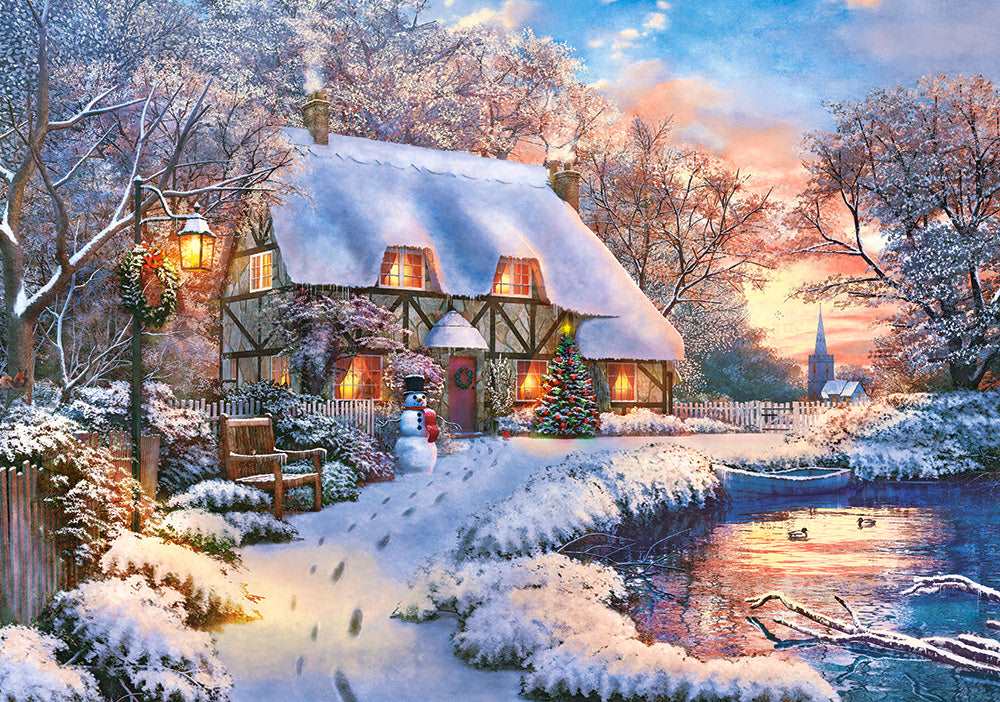 500 Piece Jigsaw Puzzle, Winter Cottage, Charming Nook, Countryside, Winter puzzle, Adult Puzzles,