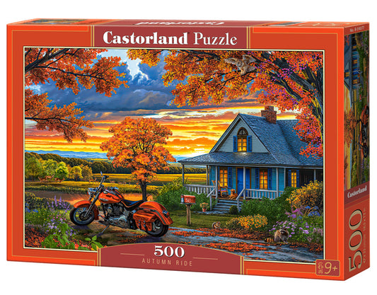 500 Piece Jigsaw Puzzle Autumn Ride Sunset Motorcycle