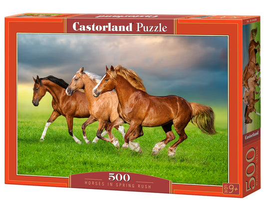 500 Piece Jigsaw Puzzle, Horses in Spring Rush, Animal puzzles, Power and beauty in motion, Adult Puzzle