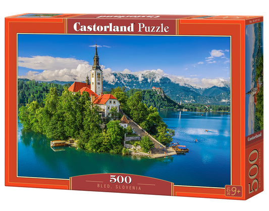 500 Piece Jigsaw Puzzle, Bled, Slovenia, Historic church, Lake view, Alps landscape, Adult Puzzle, Castorland