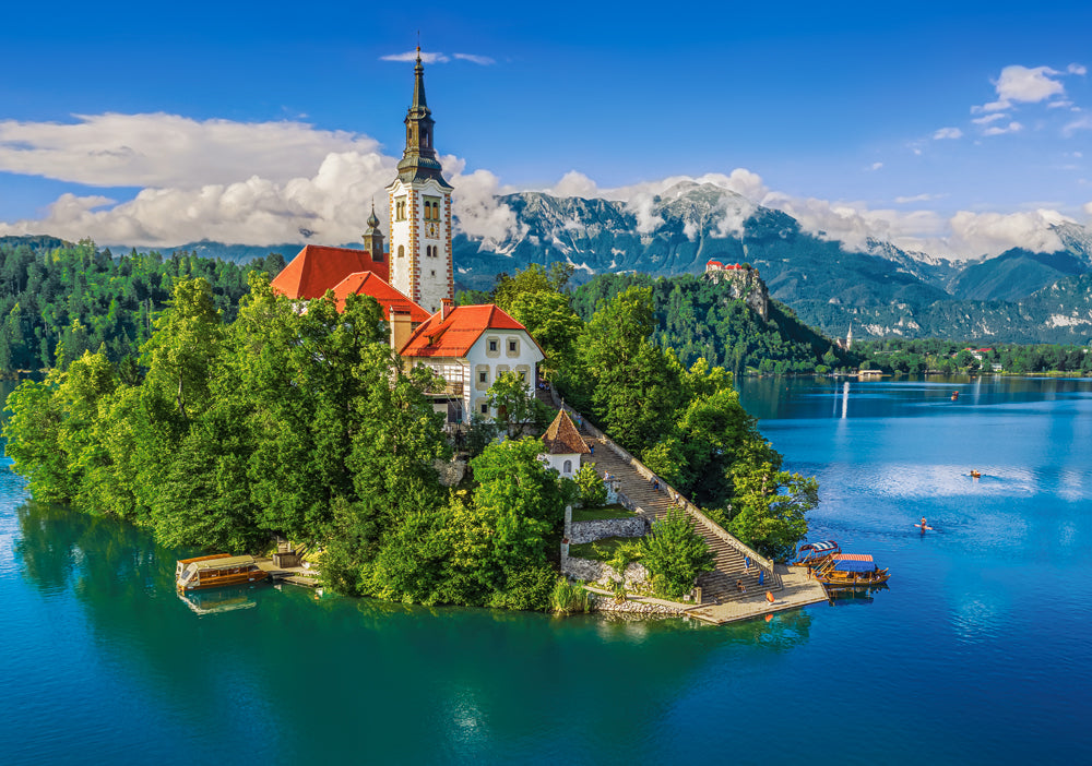 500 Piece Jigsaw Puzzle, Bled, Slovenia, Historic church, Lake view, Alps landscape, Adult Puzzle, Castorland