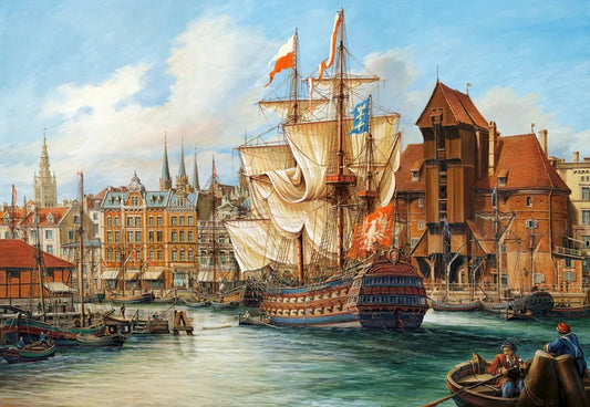 1000 Piece Jigsaw Puzzle, The Old Gdansk, Poland, historic sailing ship, Adult Puzzle