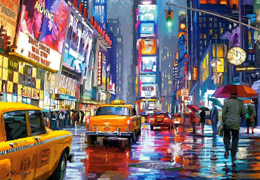 1000 Piece Jigsaw Puzzle, Times Square, NY, New York, New York City Art, USA, yellow cab, Adult Puzzle