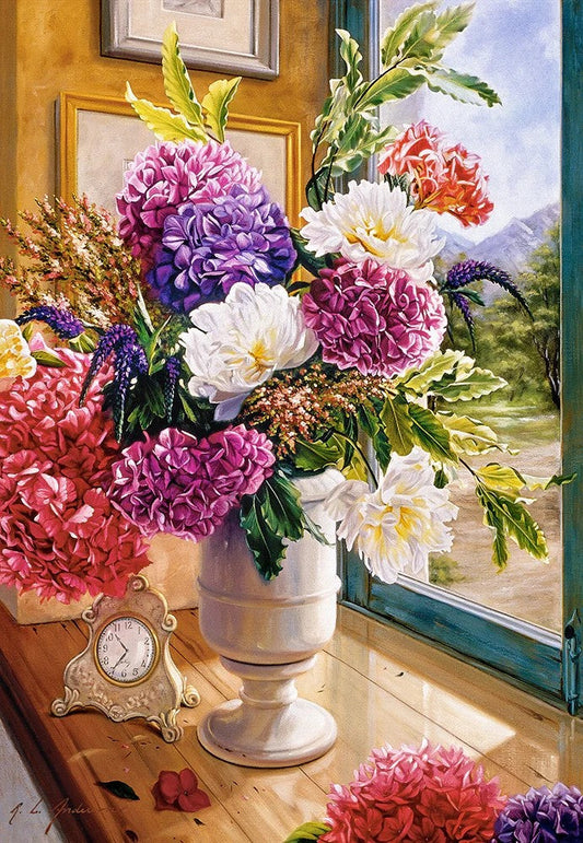 1000 Piece Jigsaw Puzzle, Still Life with Hydrangeas, Flower puzzles, colorful plants, Classic picture, Adult Puzzle