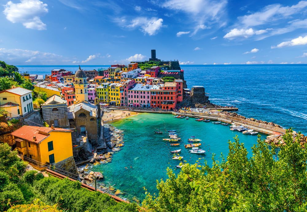 1000 Piece Jigsaw Puzzle, Vernazza, Cinque Terre, Italy, Mediterranean coast, Fishing boats, Adult Puzzle