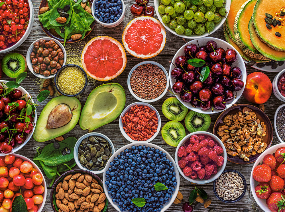 2000 Piece Jigsaw Puzzle, Table Full of Superfood, Food puzzles, Variety of fruits and nuts, Colorful food, "Tasty" puzzles, Adult Puzzle, Castorland C-200993-2