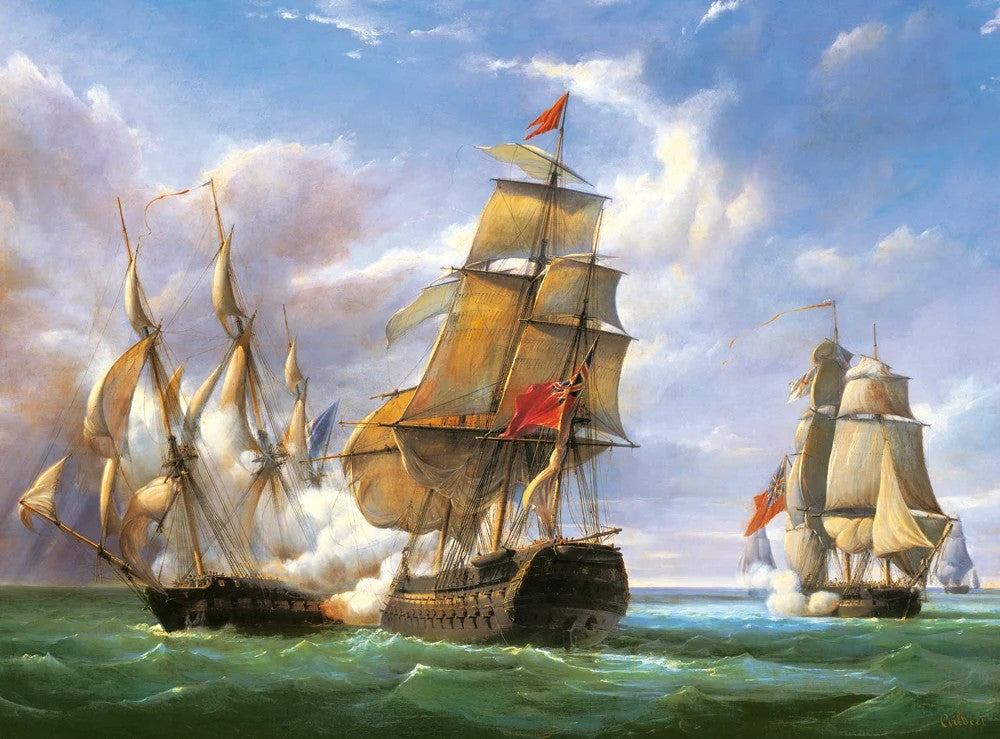 3000 Piece Jigsaw Puzzle, "Combat between the French and the English Vessels", Naval battle, Historical puzzles, Canon battle, Adult Puzzle
