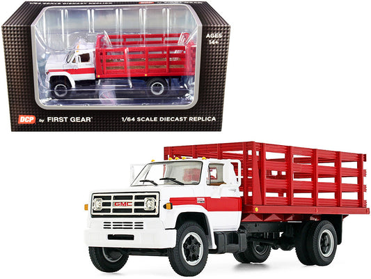 GMC 6500 Stake Truck White and Red 1/64 Diecast Model by DCP/First Gear-0