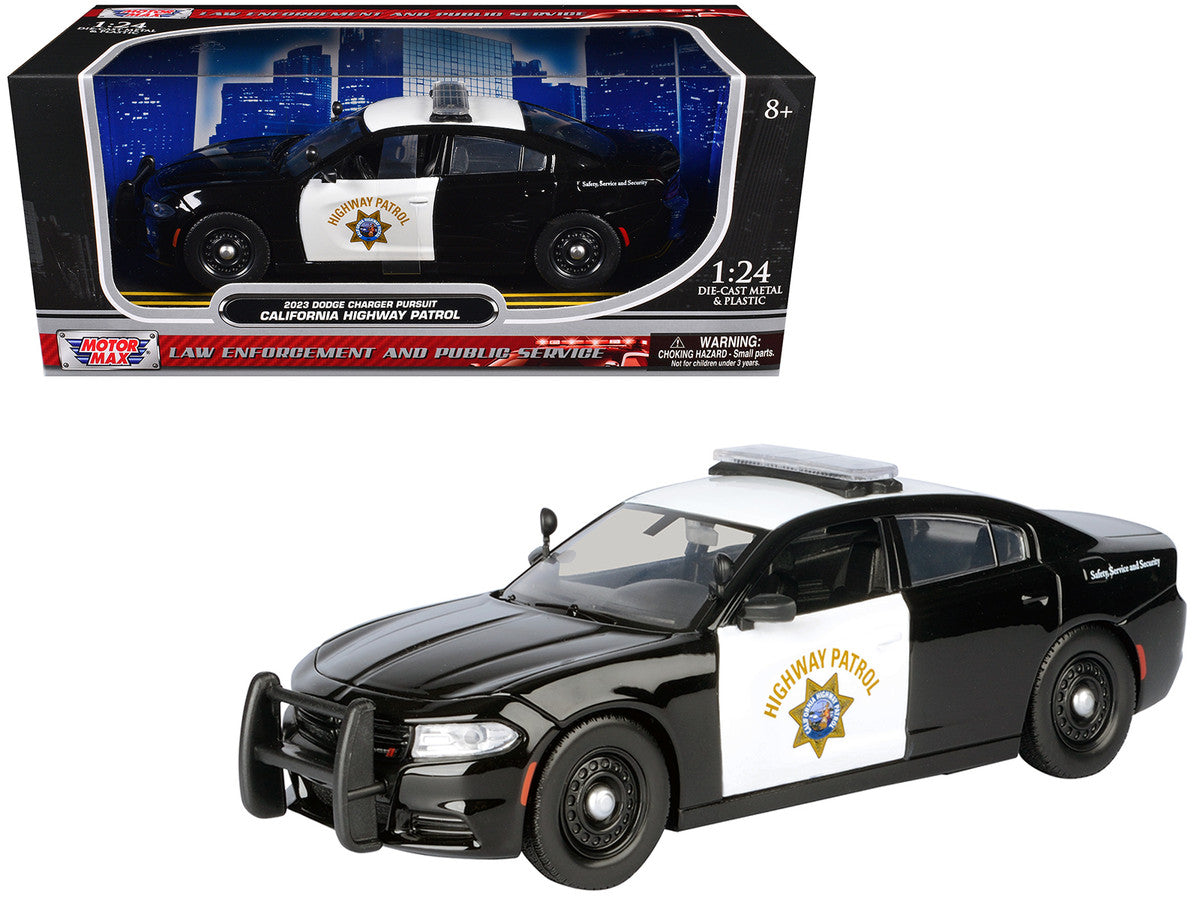 2023 Dodge Charger Pursuit Police Car "California Highway Patrol" Black and White "Law Enforcement and Public Service" Series 1/24 Diecast Model Car by Motormax-4