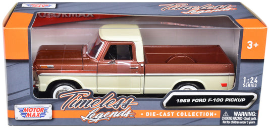 1969 Ford F-100 Pickup Truck Brown Metallic and Cream "Timeless Legends" 1/24 Diecast Model Car by Motormax-0