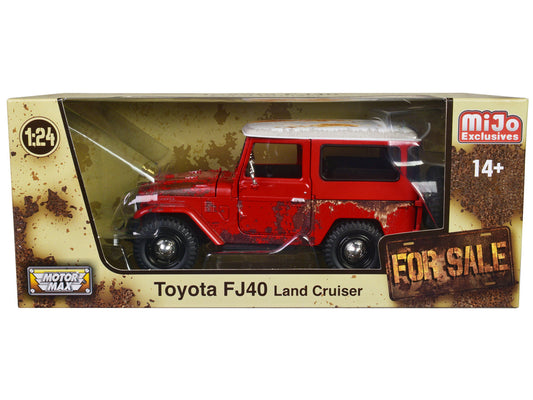 Toyota FJ40 Land Cruiser Red with White Top (Rusted Version) "For Sale" Series 1/24 Diecast Model Car by Motormax-0