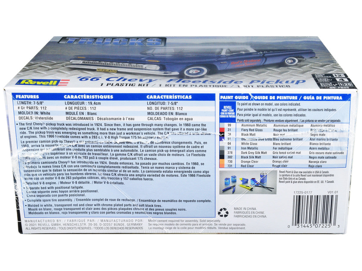 Revell 1966 Chevrolet Fleetside Pickup Model Kit 1 To 25 Scale Level 4