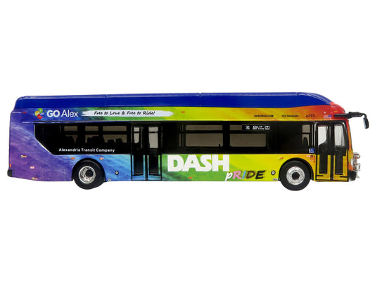 New Flyer Xcelsior XN40 Transit Bus "DASH Pride Livery" Blue with Rainbow Graphics "The Bus & Motorcoach Collection" Limited Edition 1/87 (HO) Diecast Model by Iconic Replicas-0