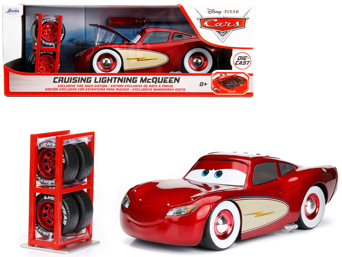 Cruising Lightning McQueen Red Metallic with Extra Wheels Disney & Pixar "Cars" Movie "Hollywood Rides" Series Diecast Model Car by Jada-4