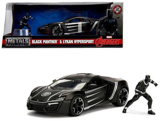 Lykan Hypersport Black with Black Panther Diecast Figurine "Avengers" "Marvel" Series 1/24 Diecast Model Car by Jada-0