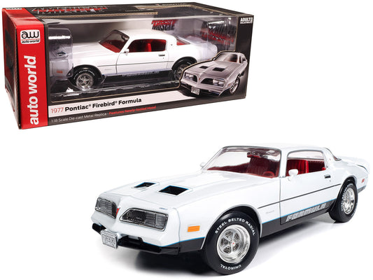 1977 Pontiac Firebird Formula Cameo White with Red Interior "American Muscle" Series 1/18 Diecast Model Car by Auto World-0