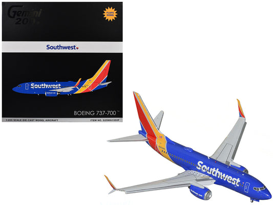 Boeing 737-700 Commercial Aircraft with Flaps Down "Southwest Airlines" (N943WN) Blue with Striped Tail "Gemini 200" Series 1/200 Diecast Model Airplane by GeminiJets-0