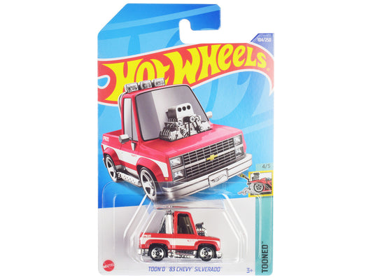 1983 Chevrolet Silverado "Toon'd" Pickup Truck Red and White "Tooned" Series Diecast Model Car by Hot Wheels-0