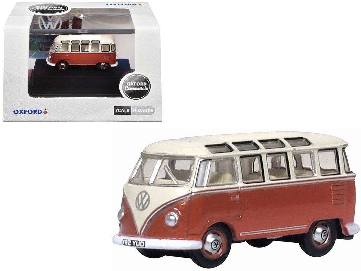 Oxford Diecast Volkswagen T1 Samba Bus Sealing Wax Red And Gray 148 Scale