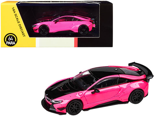 BMW i8 Liberty Walk Hot Pink and Black 1/64 Diecast Model Car by Paragon-0