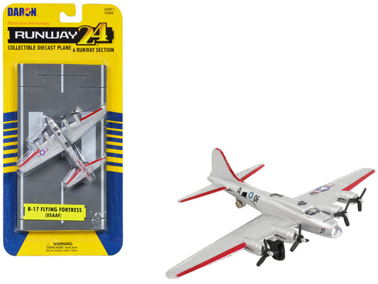 Boeing B-17 Flying Fortress Bomber Aircraft Silver Metallic "United States Army Air Force" with Runway Section Diecast Model Airplane by Runway24-0