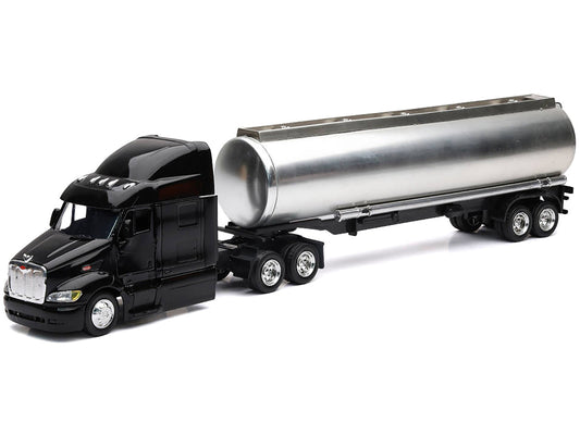 Peterbilt 387 Truck Black with Tanker Trailer Silver "Long Haul Truckers" Series 1/43 Diecast Model by New Ray-0