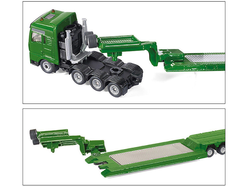 Heavy Haulage Transporter Green and Liebherr Cable Excavator Red with Wrecking Ball and Signs 1/87 (HO) Diecast Models by Siku-2