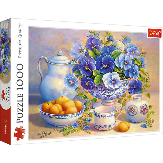 1000 Piece Jigsaw Puzzles, The Blue Bouquet, Still Life Puzzle, Flower Puzzle with Pansies, Adult Puzzles